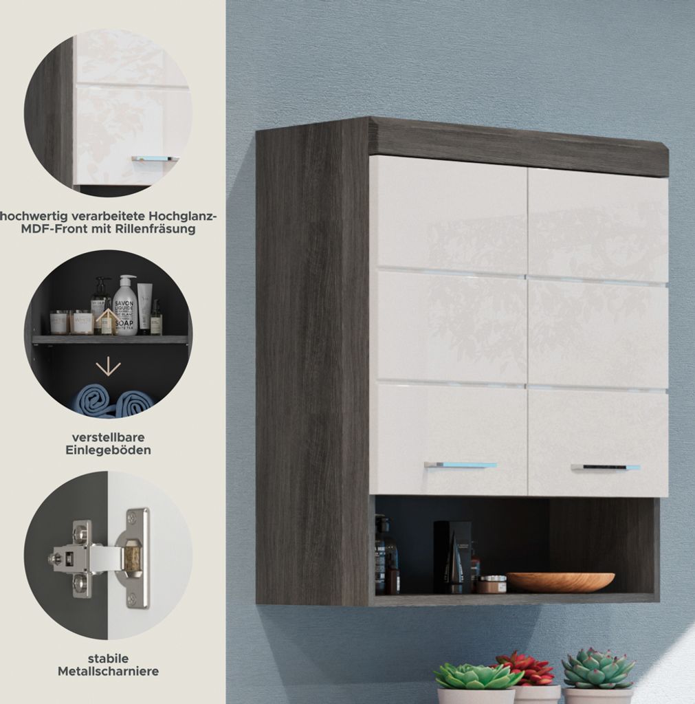 Xonox.home Hängeschrank Weiß Hochglanz Rauchsilbe Produktbild-Vorschau 3