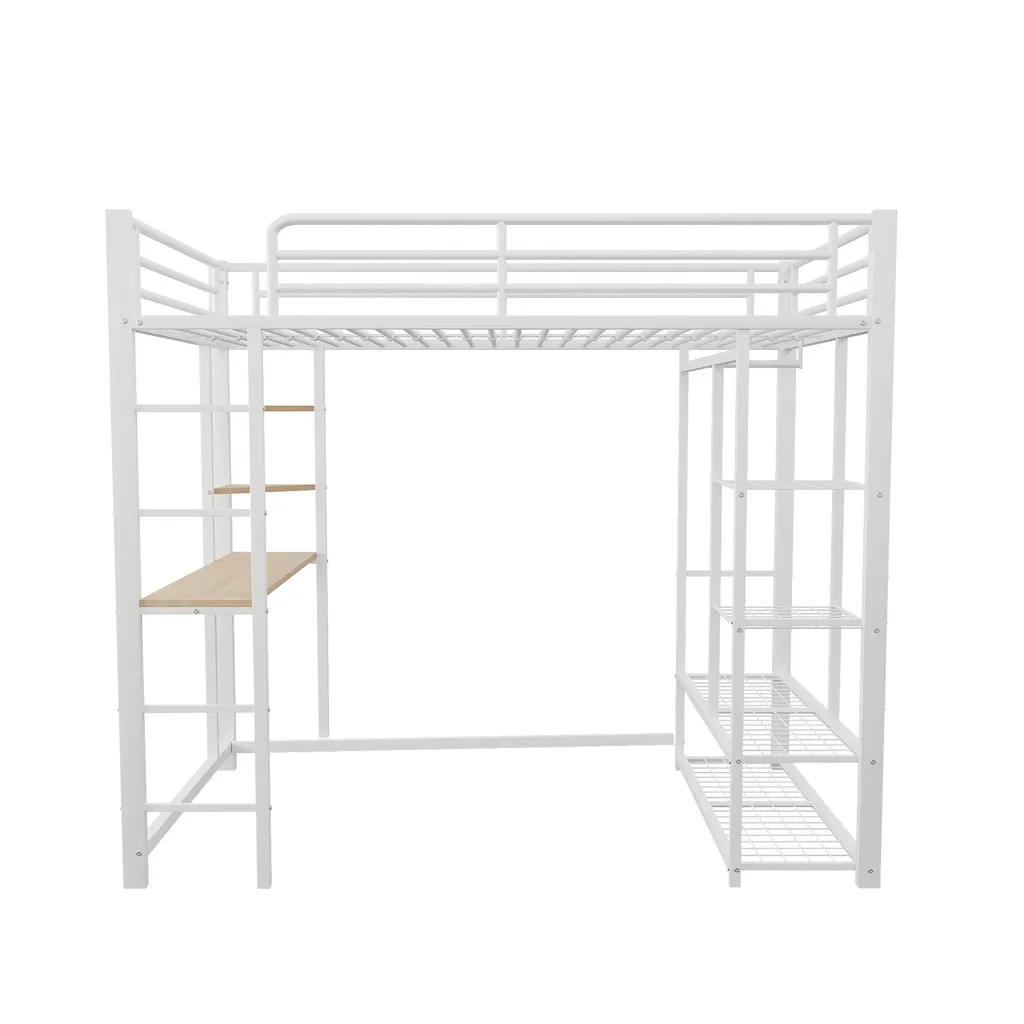 Lit Superposé avec Rangement et Bureau pour Chambre d'Ado Blanc - 7