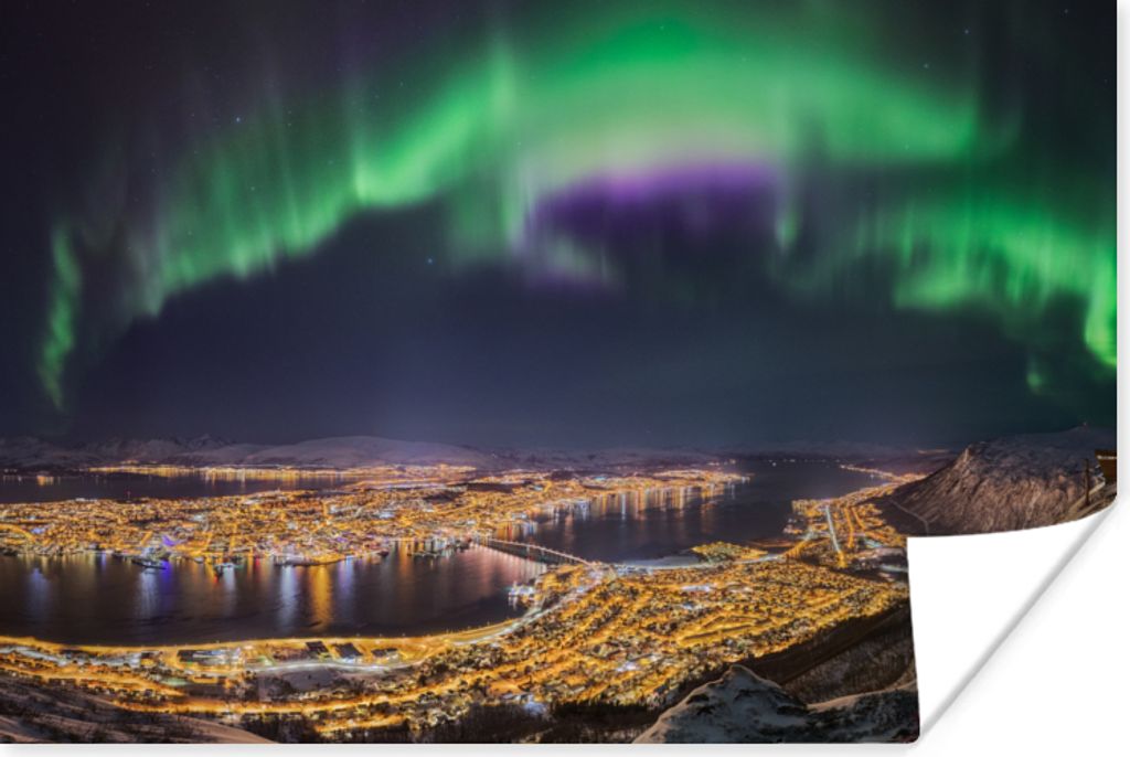 MuchoWow Poster Nordlichter - Grün - Lila - Norwegen 30x20 cm - Plakate - Print