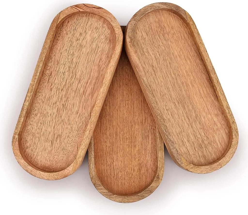 Plateaux de service ovales en bois massif pour sushis et snacks - 3 pcs
