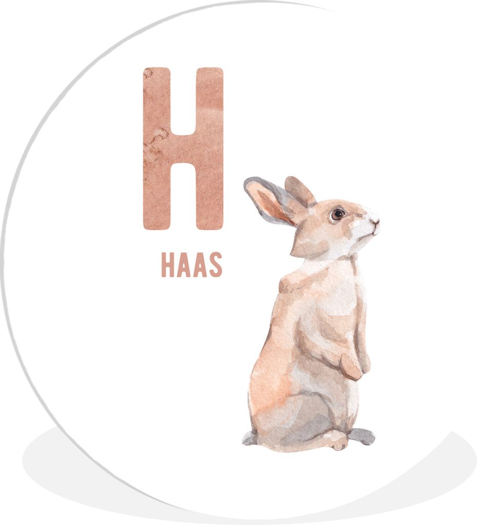 MuchoWow Rundes Wandbild - Runde Bilder Alphabet - Tiere - Kinder - Hase Ø 90 cm Kreis Wanddekoration Kunststoff - Wandkreis - Wandschmuck - Wan...
