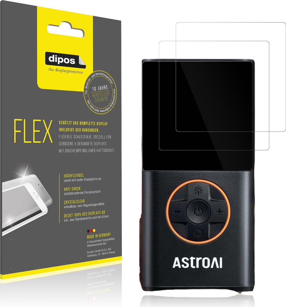 2x Schutzfolie für AstroAi Kabellose Luftpumpe Folie, 100% Displayabdeckung, dipos Flex