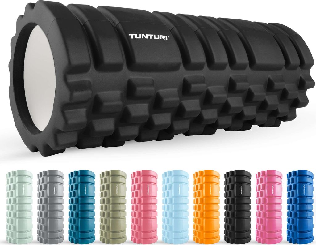 Tunturi Yoga Grid Foam Roller - fazienrolle rücken wirbelsäule - 33 cm lang in Schwarz- fitness rolle - Rücken rolle - Inkl. e Fitness-App