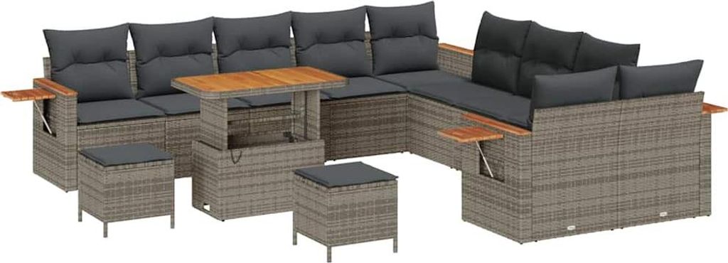 vidaXL Gartensofa-set mit Kissen 17 pcs Grau Poly-Rattan