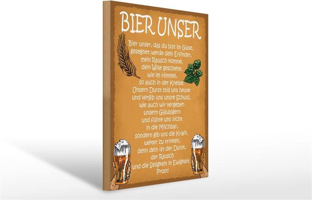 Holzschild Bier Unser in Ewigkeit Gebet, 40x30 cm, Holzschilder Spruch Alkohol Beer