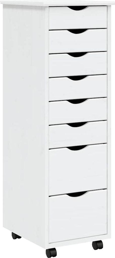 vidaXL Rollschrank mit Schubladen MOSS Weiß Massivholz Kiefer
