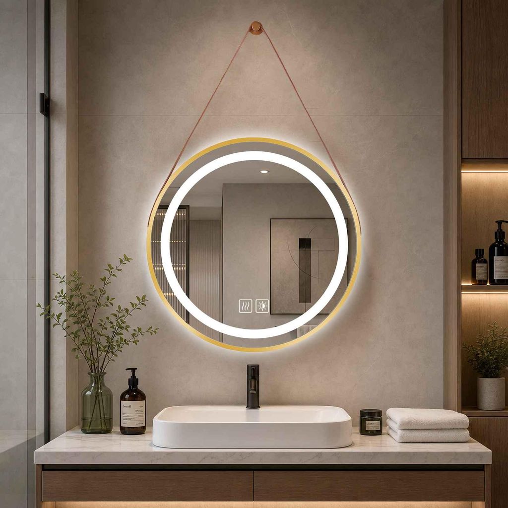 Espejo de baño LED redondo con iluminación, antiniebla, Imagen del producto 
