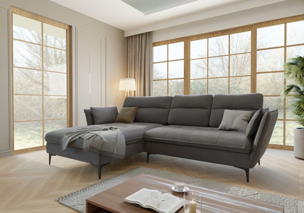 Ecksofa Egon mit Schlaffunktion und Bettkasten aus Grau Produktbild 