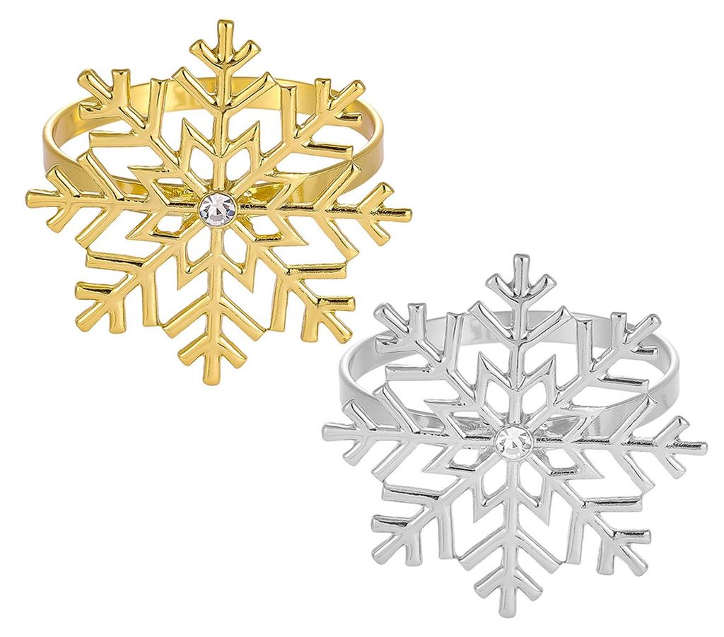 1/2/6 Stück goldene Serviettenringe aus Metall mit Kunstperlen und Schneeflockenmuster, winterliche Serviettenhalter für Hochzeiten, Partys und T...
