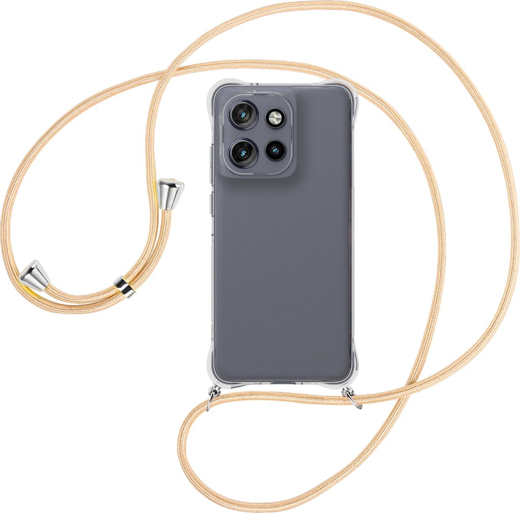 Handykette Backcover-Schutzhülle mit Band (Metall silberfarben) für Motorola Moto Edge 50 Neo - Goldkordel
