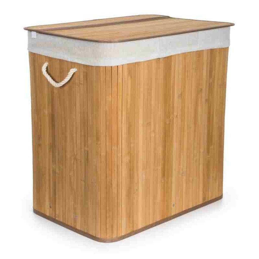 G21 150 l Wäschekorb mit Trennwänden, Bambus mit weißem Korb