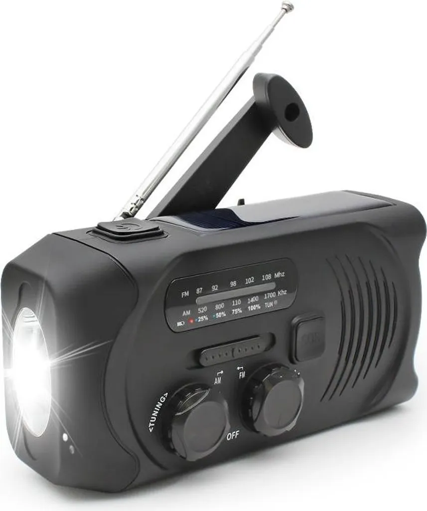 Radio solaire dynamo et lampe torche - Récepteur AM/FM avec Power Bank