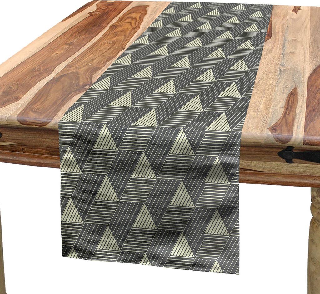 ABAKUHAUS grau Geometric Tischläufer, Diagonal und horizontale Linien Forming Triangles Abstrakte Motive Repeating, 40 x 180 cm, Grau Creme