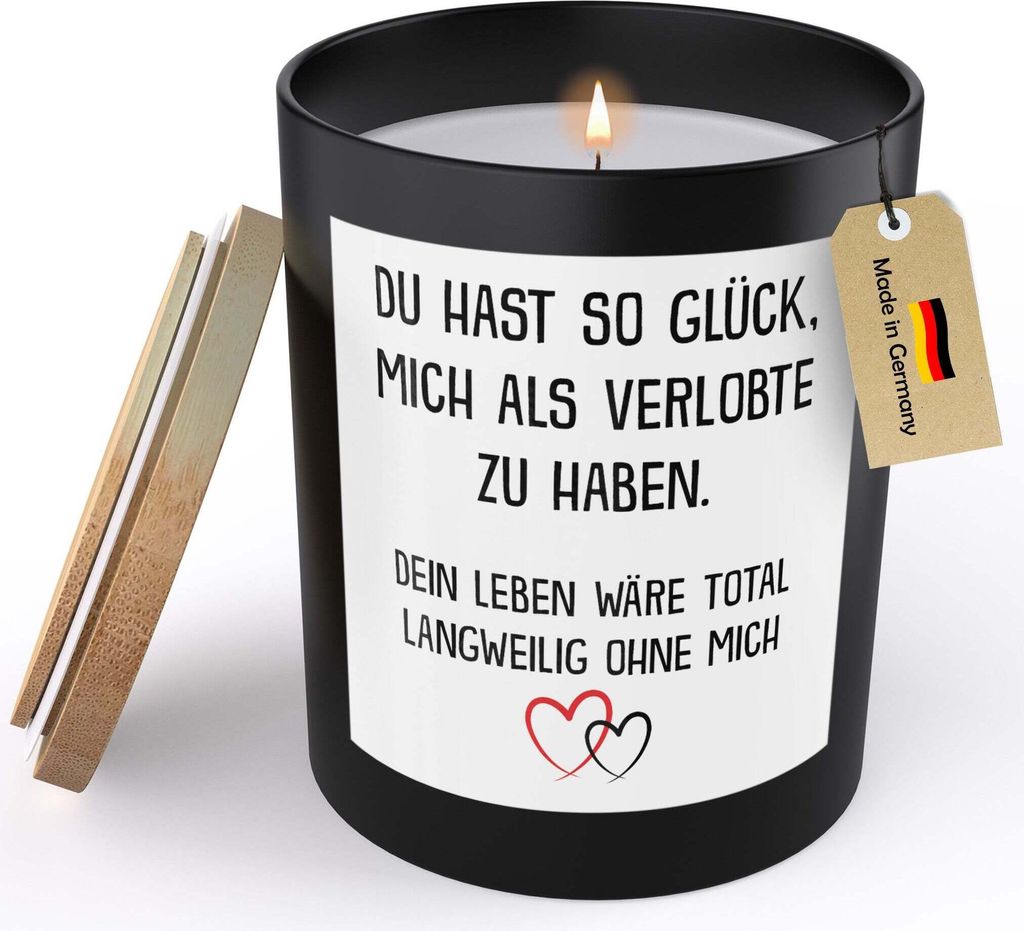 22Feels Verlobungsgeschenk Männer Spruchkerze für Ihn "Glück Mich Zu Haben" Sojawachs Kerze im Glas Verlobte Groom To Be Handgemacht mit Spruch ...