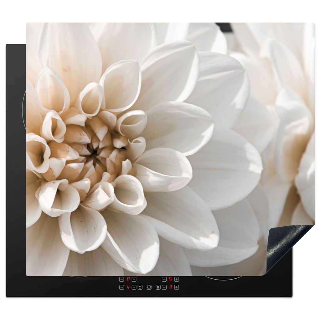 KitchenYeah Herdabdeckplatte Blumen - Weiß - Natur , 59x51cm, Küche Deko, Glaskeramikkochfeld Herdabdeckung, Abdeckplatte fùr Kochfeld