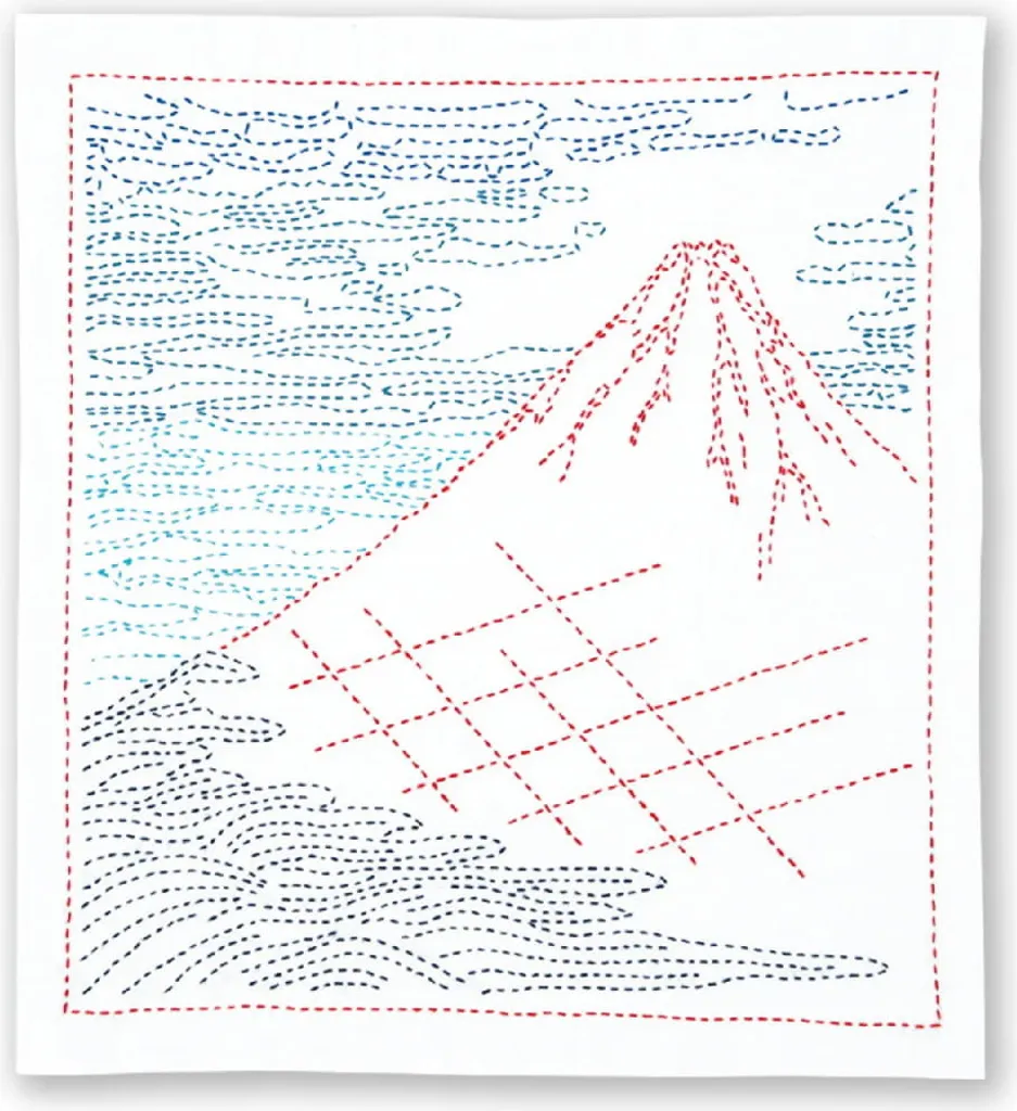 Sashiko Olympus Hana Fukin Hokusai - Ricamo Tradizionale Giapponese