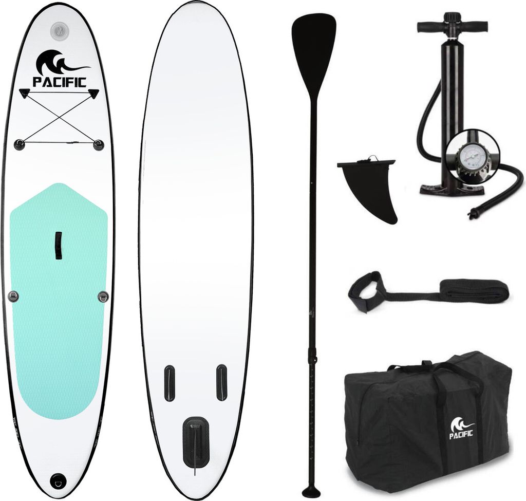 Pacific SUP - Aufblasbares Stand Up Paddel Board - Grün/Weiß - Premium Version - 305cm - 100kg Tragkraft
