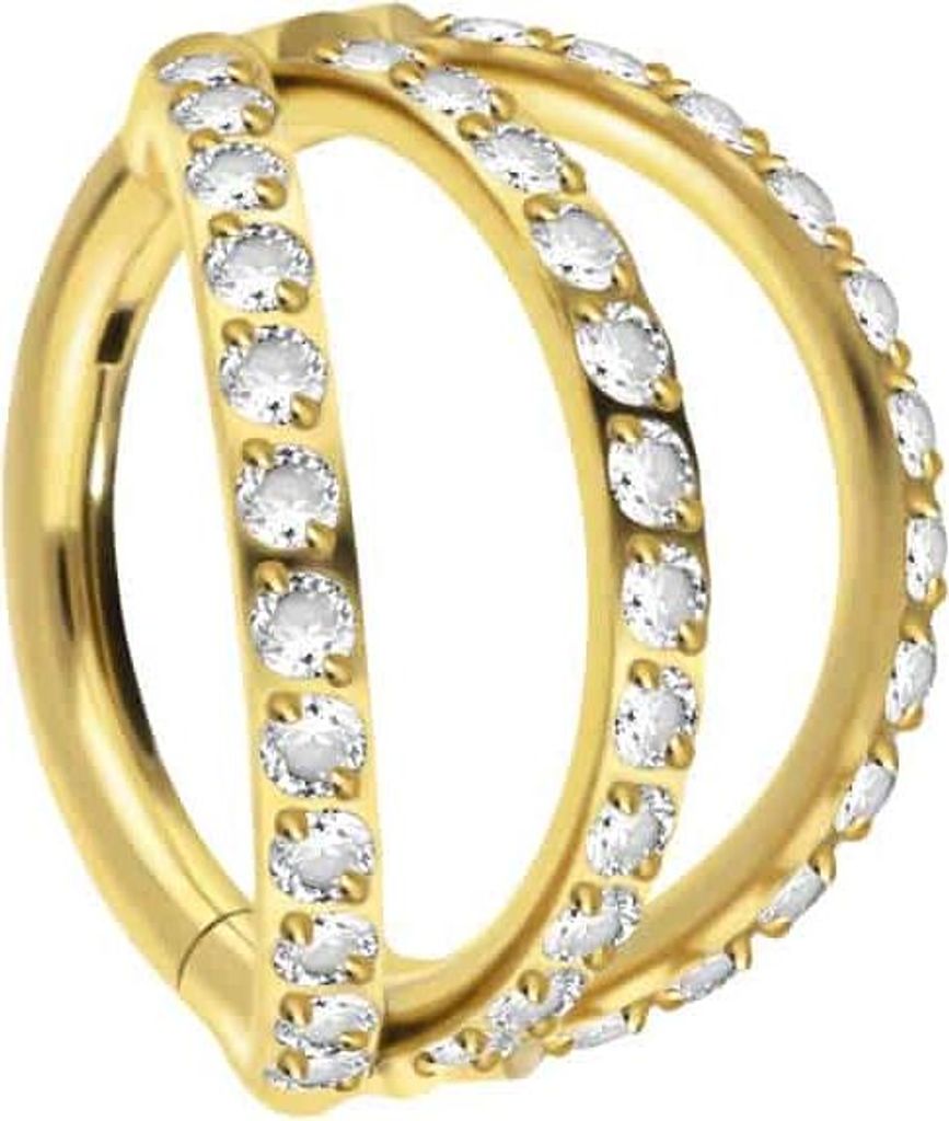 Ohrpiercing, Nasenpiercing, Septum Piercing Titan Segmentring Clicker 3 RINGE + EINGEFASSTE KRISTALLE Gold Innendurchmesser: 12 mm
