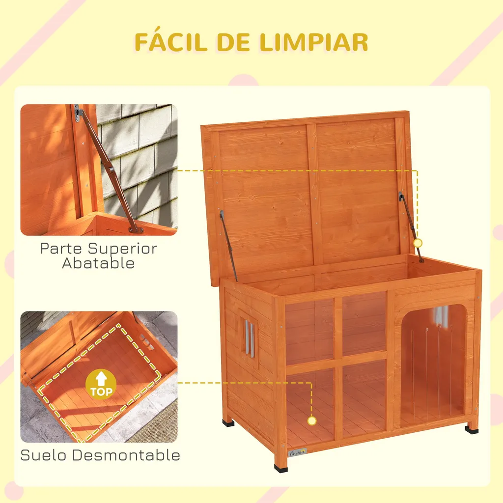 Niche pour chien 90 x 62 x 71 cm en bois naturel et toit résistant - 4