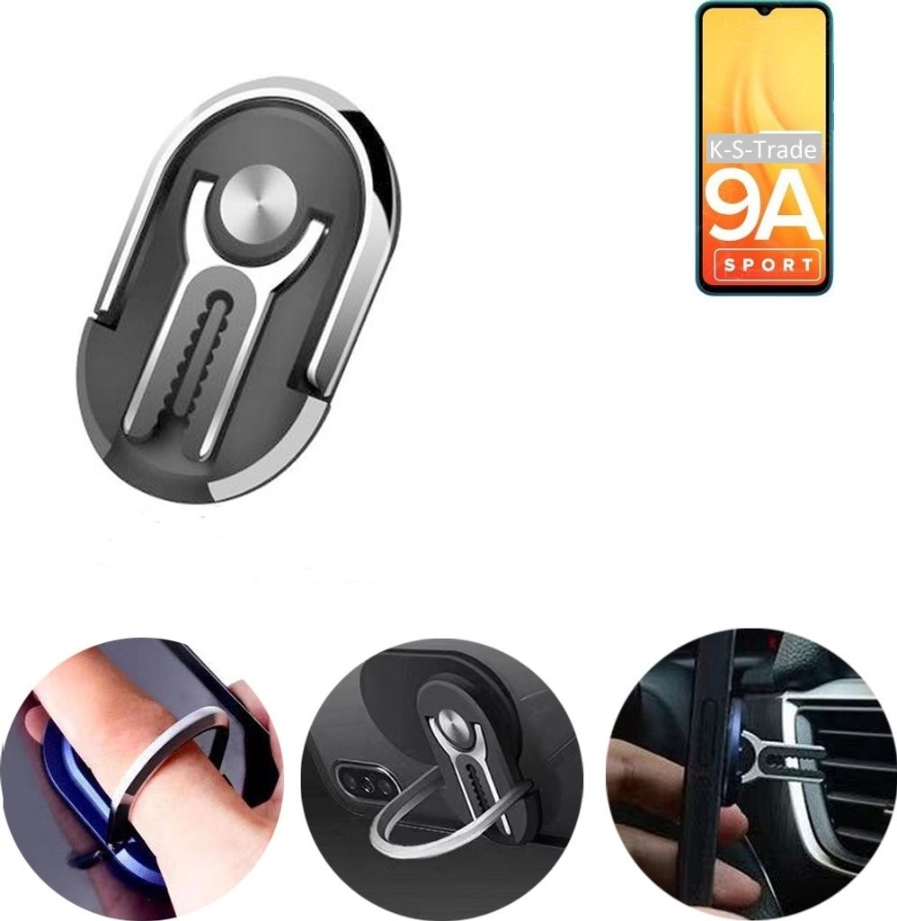 K-S-Trade 3in1 Smartphone-Ring Handy-Ring kompatibel mit Xiaomi Redmi 9A Sport Fingerhalterung Handyring Tischständer Lüftungsgitter-Halterung