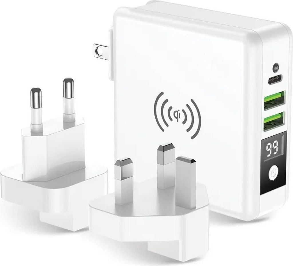Universal 4in1 Reise Ladegerät USB Netzteil UK US EU Powerbank Wireless Charging Quick Charge Qi Schnell Ladegerät USB Typ C