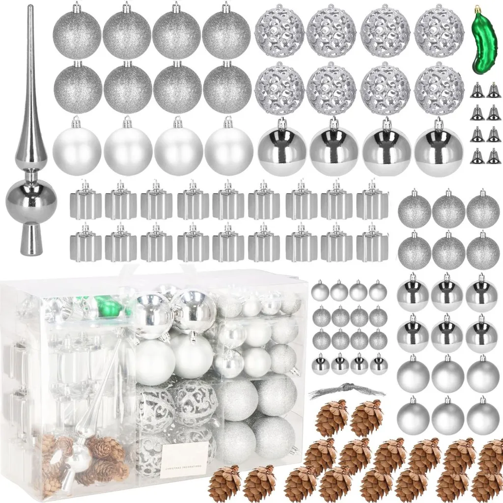 Set 100 Boules de Noël Argent Dentelle pour Décoration Arbre Géant - 5