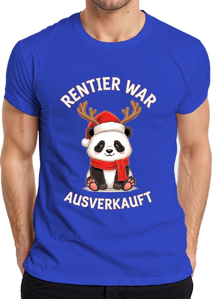 Rentier war t Panda Weihnachten lustig Geschenk Kinder Herren T-Shirt, Blau, S