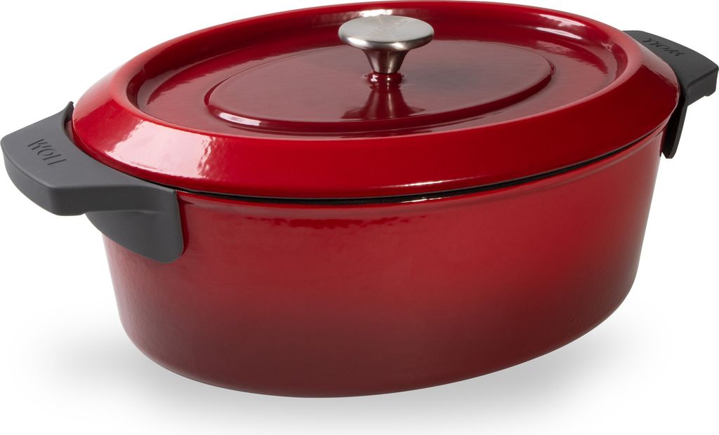 WOLL Bräter Iron 34x26cm 7,5l Chili Red, 7,5 l, Rot, Eisenguss, Keramik, Gas, Halogen, Induktion, Deutschland, 340 mm