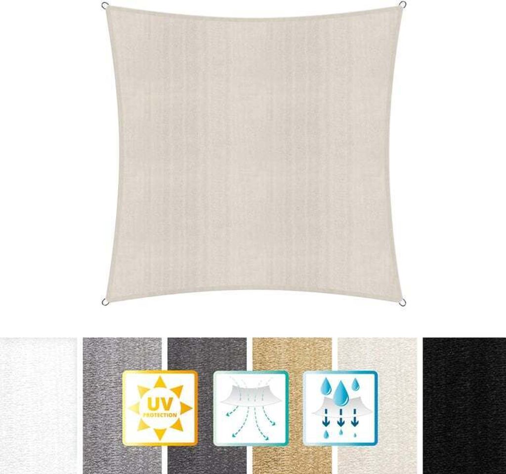 Lumaland Sonnensegel 100% HDPE mit Stabilisator für UV Schutz, Quadrat 3 x 3 Meter creme