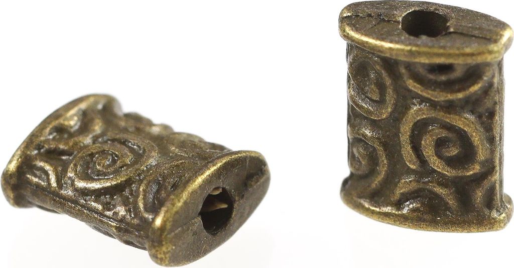 10 Metallperlen / Endtstücke oval 7x9mm mit Spiralen, Farbwahl, Farbe:altmessing