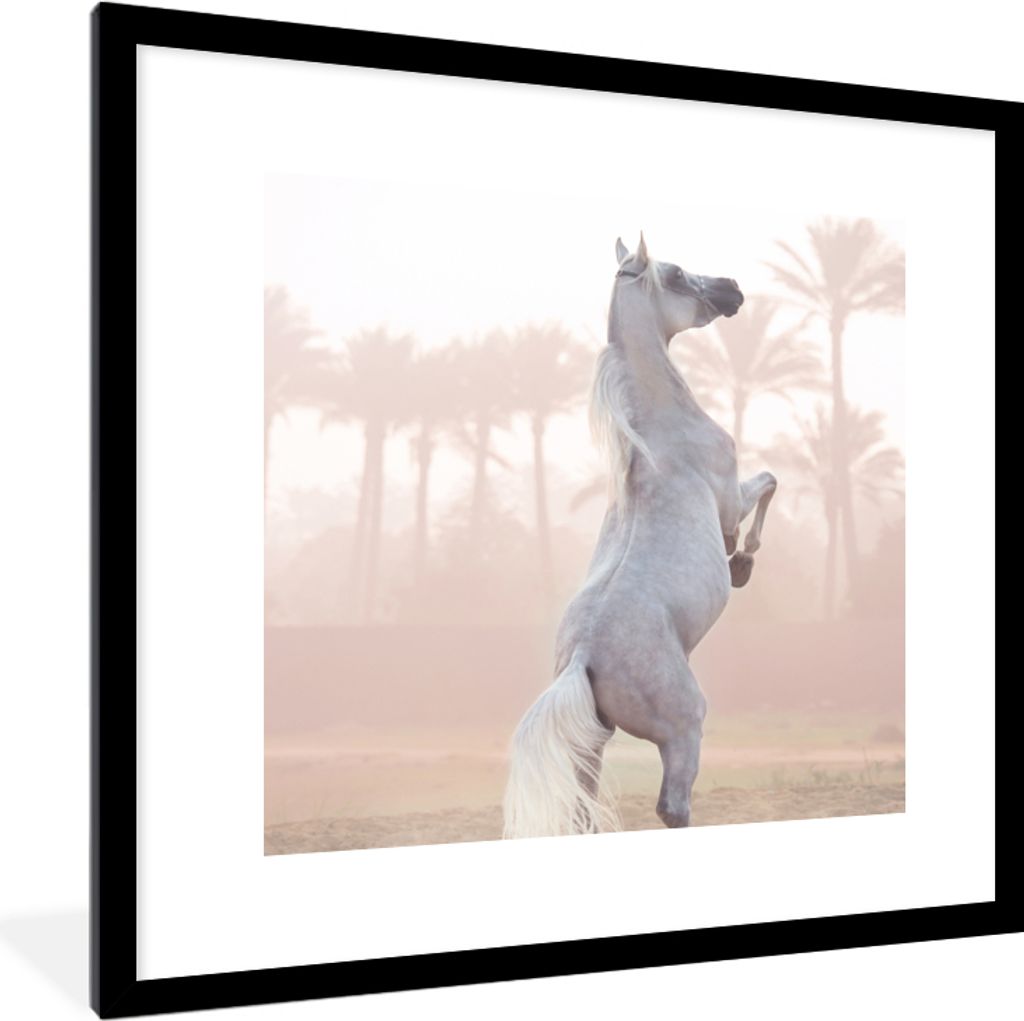 MuchoWow Gerahmtes Poster Pferd - Sand - Palme 40x40 cm - Poster mit Schwarzem Bilderrahmen Wandposter Rahmen Foto Bilder - Poster - Plakat im Ra...