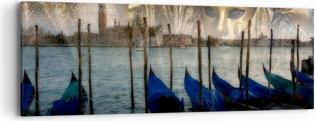 Bild auf Leinwand - Leinwandbild - Gondel Wasser Kanal - 90x30cm - Wand Bild - Wanddeko - Wandbilder - Leinwanddruck - Bilder - Kunstdruck - Wandde...
