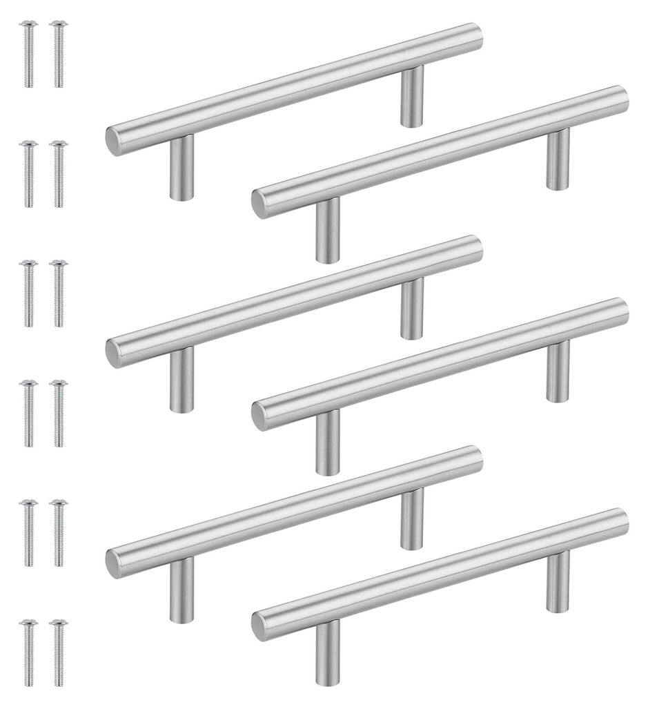 Griffe für Küchenschränke, 6 Stück Schubladengriffe 96mm Lochabstand, Silber, Edelstahl, mit 12 Schrauben, für Schrank und Schubladen