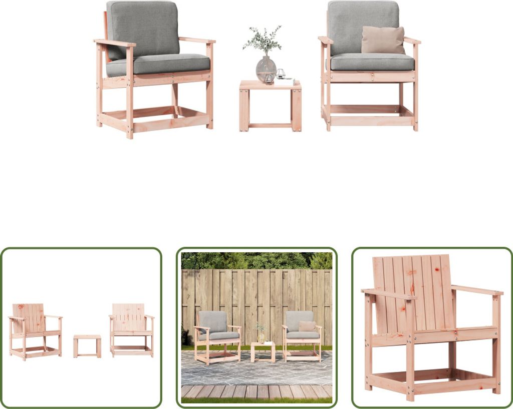 The Living Store 3-tlg. Garten-Lounge-Set Massivholz Douglasie