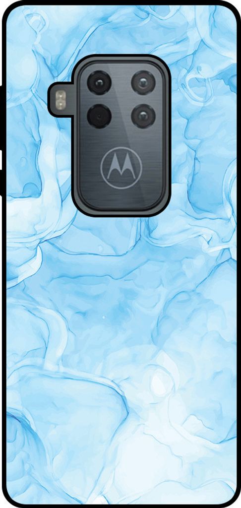 Smartphonica Handytasche Passend für Motorola One Zoom mit Marmordruck - TPU Rückendeckung Fall Marmor Design - Hellblau