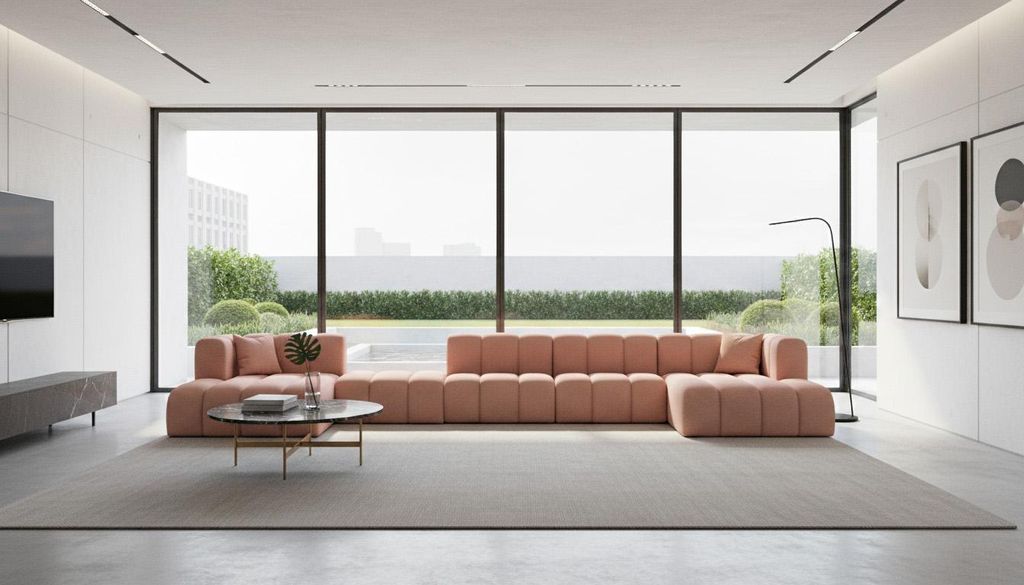 Kaiser Möbel Ecksofa, Sofa U-Form Grand U Big XL 500 cm, Velourstoff Salvador, Rosa