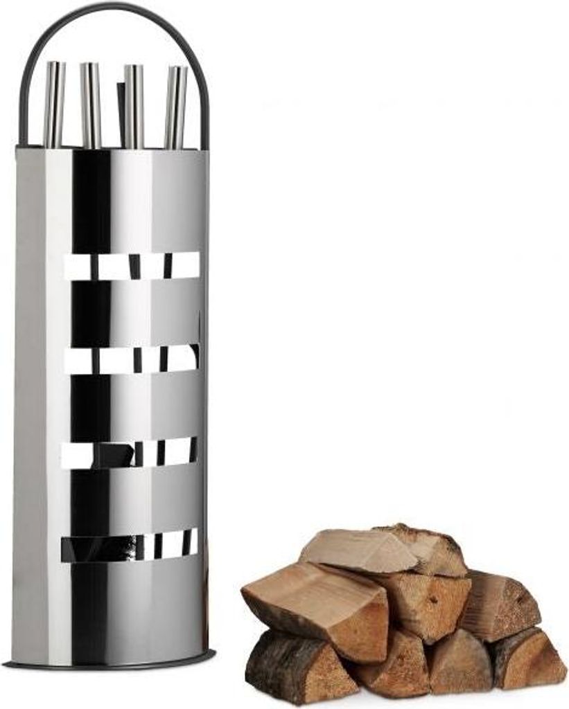 Kaminbesteck Set 5-teilig aus robustem Gusseisen für Kamin und Ofen, modernes Design
