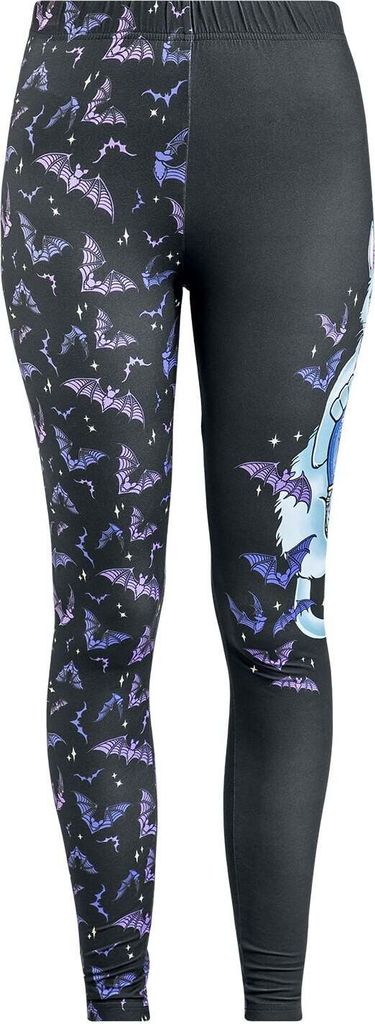 Full Volume by EMP Damen schwarze Leggings mit Fledermaus und Katzen Print S