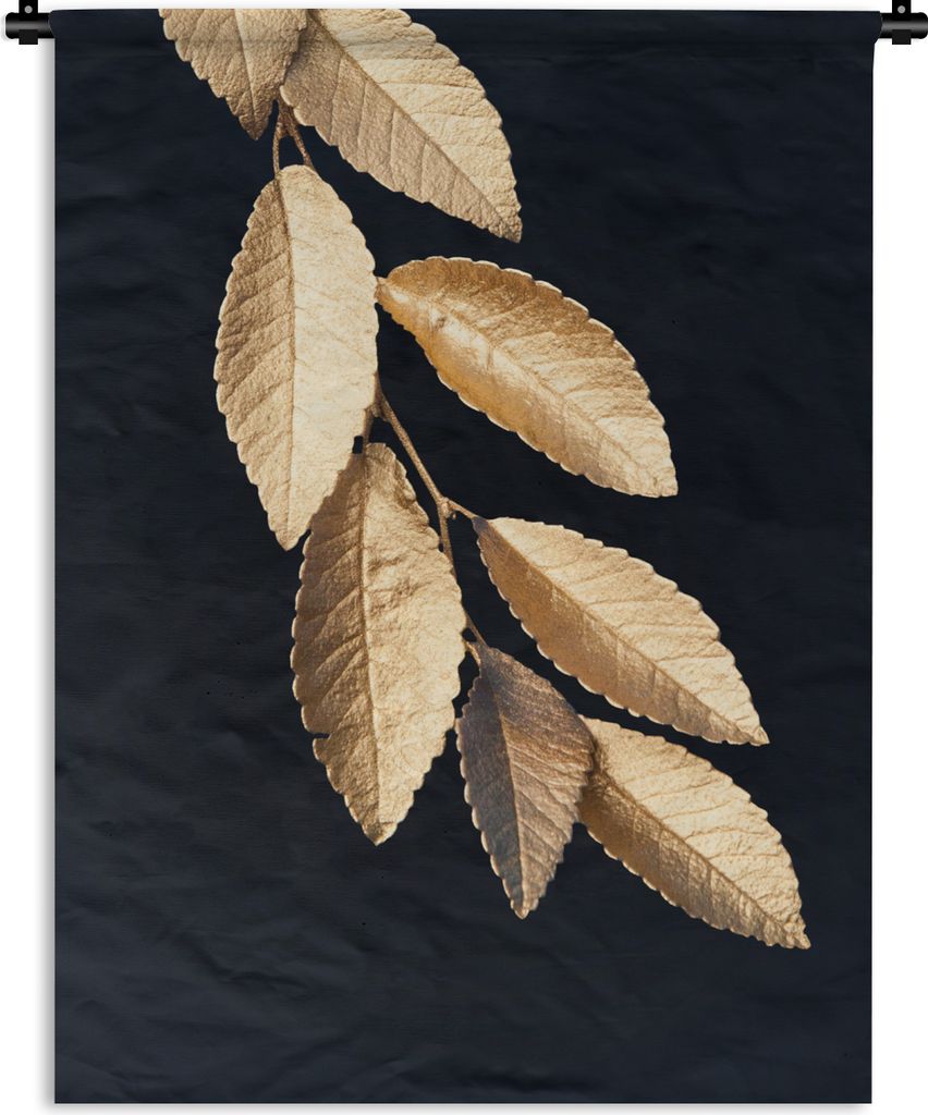 MuchoWow Wandteppich Wandbehang Blätter - Schwarz - Gold - Luxus - Pflanzen 150x200 cm Tapisserie Dekoration Wandtuch - Wandaufhängung - Moderner