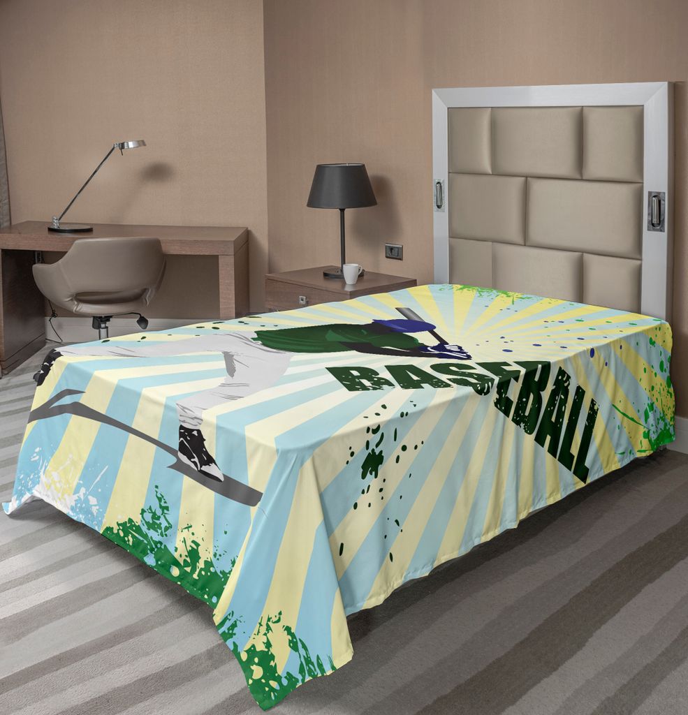 ABAKUHAUS Baseball Bettlaken, Grunge Baseball Teig Mit Sturzhelm Athleten Wettbewerbs Aktions Retro Illustration, weiches bequemes oberes Bettlaken...