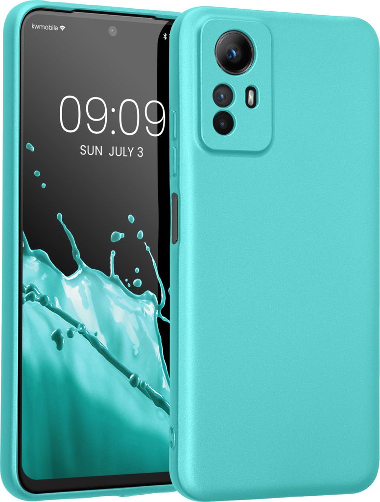 kwmobile Handyhülle kompatibel mit Xiaomi Redmi Note 12S Hülle - weiche Silikon Case metallisch schimmernd in Metallic Mintgrün