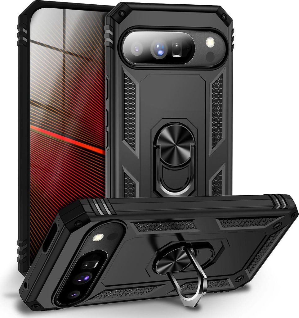 Hülle "RingDefend" für Google Pixel 10 Pro - Military Panzer Schutzhülle, 360° Ring Halter & Ständer, Outdoor Case - Schwarz