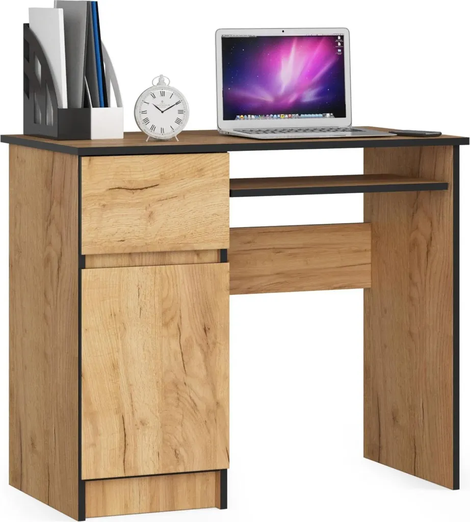 Scrivania Design 90 cm DATORPIXEL PK EK Nero Opaco e Dąb Craft