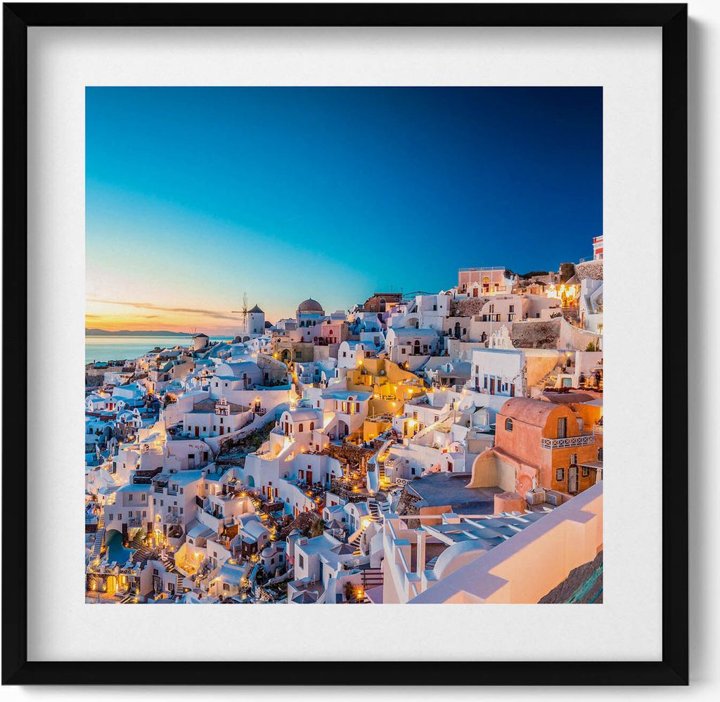 Sonnenuntergang auf Santorin– Wandbild mit Rahmen – Gerahmtes Bild – Wanddekoration – 50x50 cm – Schwarz Rahmen