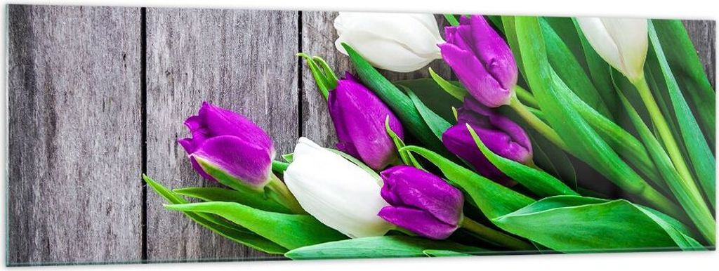 Bilder auf glas - Tulpen Holz Blumenstrauß Blumen - 160x50cm - Glasbilder - Wandbilder - Kunstdruck - zum Aufhängen bereit - Wanddekoration aus G...