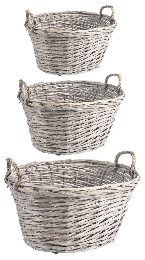 Weidenkorb JUNAN, Set aus 3 geflochtenen Körben, Grau, Produktbild 