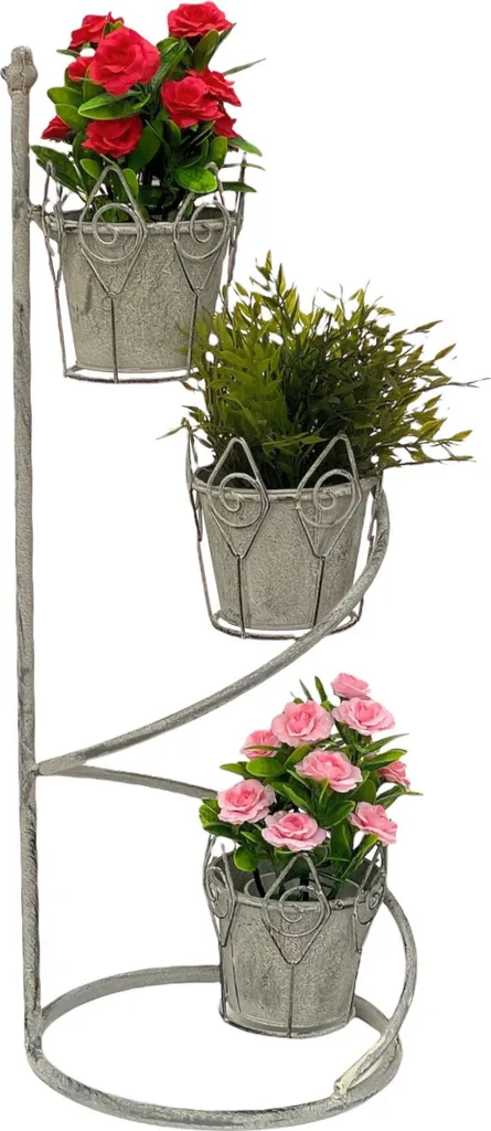Porte-fleurs en métal à 3 pots support plantes design vintage 75 cm