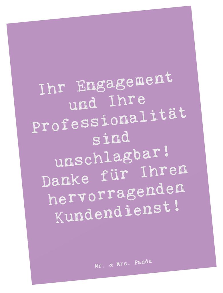 Mr. & Mrs. Panda Postkarte Spruch Kundendienstmitarbeiter Held - Lavendeltraum - Geschenk, Dankbarkeit, unsichtbare Helden, Ansichtskarten, Aufmerk...
