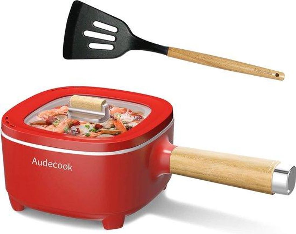 Elektrische 2L Keramik-Pfanne 24cm Rot für Steak und Eintopf