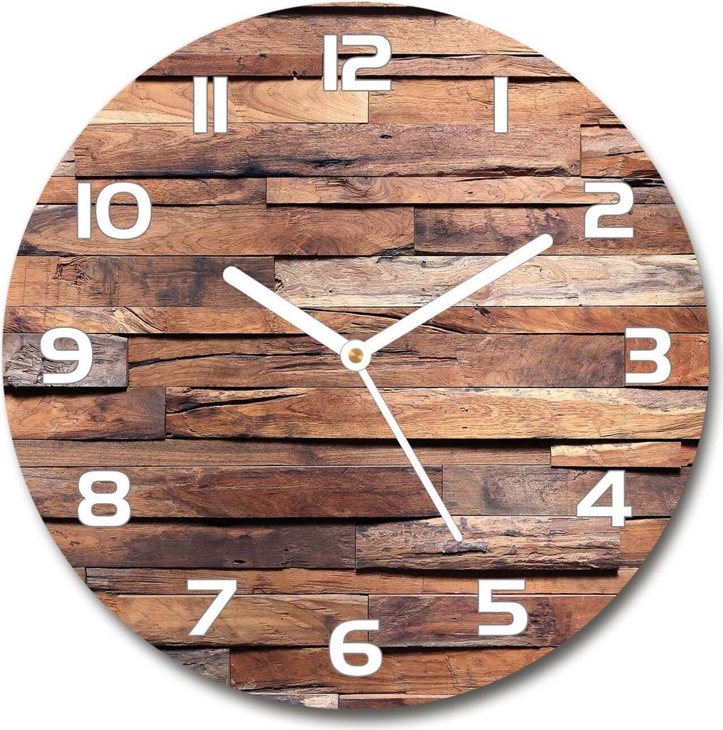 Wanduhr aus Glas 30fi Glasbild Glasuhr Gehärtetes Glas - weisse-zeiger - Wooden wall